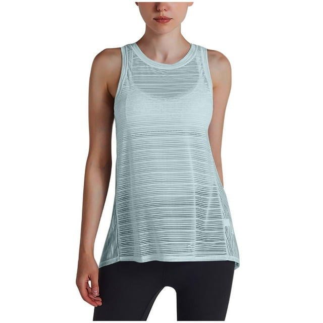 Timegard Workout Tops for Women Round Neck Back Split Hollow out Loose Lightweight Running Tank Top