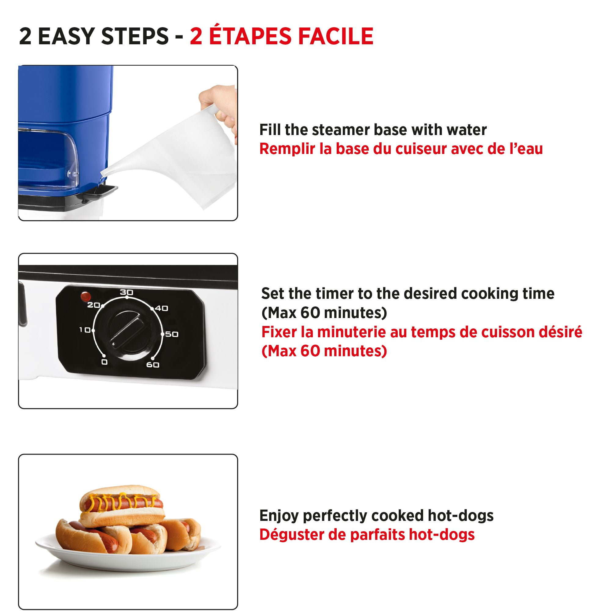 Starfrit Electric Hot Dog Steamer, Steams up to 12 Hot-Dogs, Nestable Components for Easy Storage, Special Edition Blue
