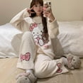 thumbnail image 3 of Cartoon Hello Kitty Half-Side Fleece Pajamas Set Women Autumn  Winter Fleece-lined Thickened Loose and Warm Homewear Set, 3 of 17