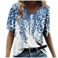 thumbnail image 2 of POINTERTECK Tops Femmes Mode Casual Imprimé V-Cou Manches Courtes Imprimé T-shirt Bleu L, 2 of 5
