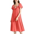 thumbnail image 3 of Bovxnpu Womens Nightgown Sleepshirt Pajama Dress Squared Neck Short Sleeve Striped Ice Silk Midi Length Sleepwear, 3 of 9