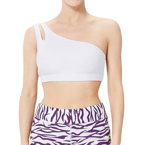 WLJ Women Solid Color One Shoulder Sleeveless Sports Yoga Bras
