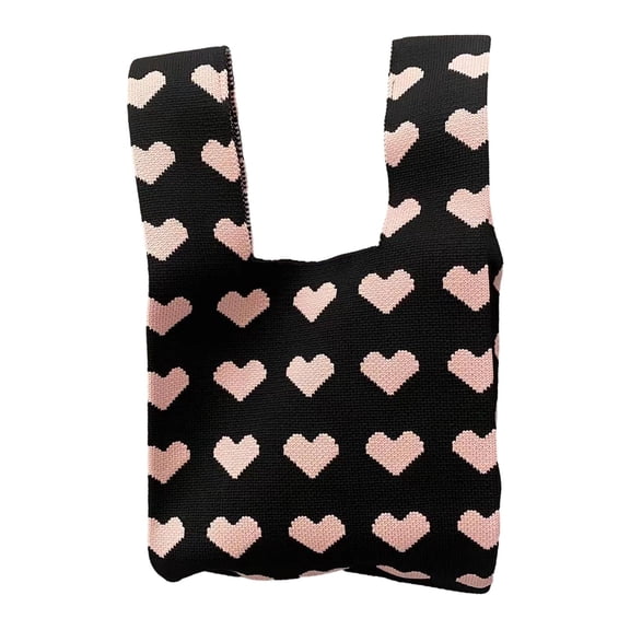 Women's Knitted Tote Bag Fashion Totes Shoulder Bag for Spring Outdoor Beach Black Base