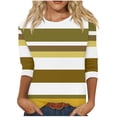 thumbnail image 1 of cfhntfmh Hauts pour Femmes 2024 Automne Tendance à Blocs de Couleur Blouses à Col Rond Décontractées Manches 3/4 Tuniques Amples, 1 of 5