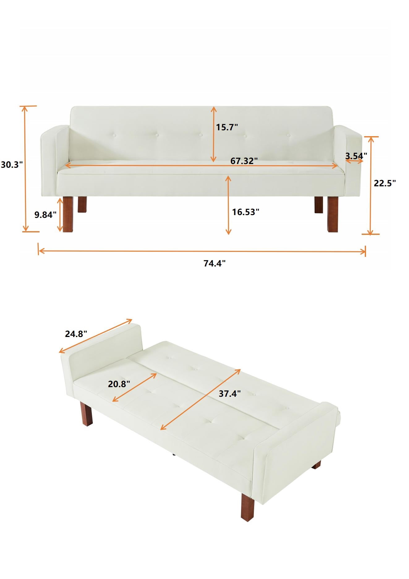 74" Futon Sofa Bed,Upholstered Folding Futon Fabric Couch,Recliner Twin Size Futon Bed Removable Armrests,Modern Sofa for Compact Living Space,Apartment,Light Gray