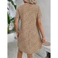 thumbnail image 2 of Khaki Notched Neck Short Sleeve Leopard Print A-Line Casual Dress For Women, 2 of 5