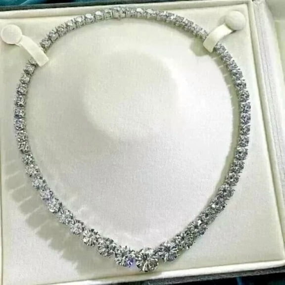 4mm Round Cut Lab Created Diamond Women's Tennis Necklace 14k White Gold Plated Silver 7 Inch