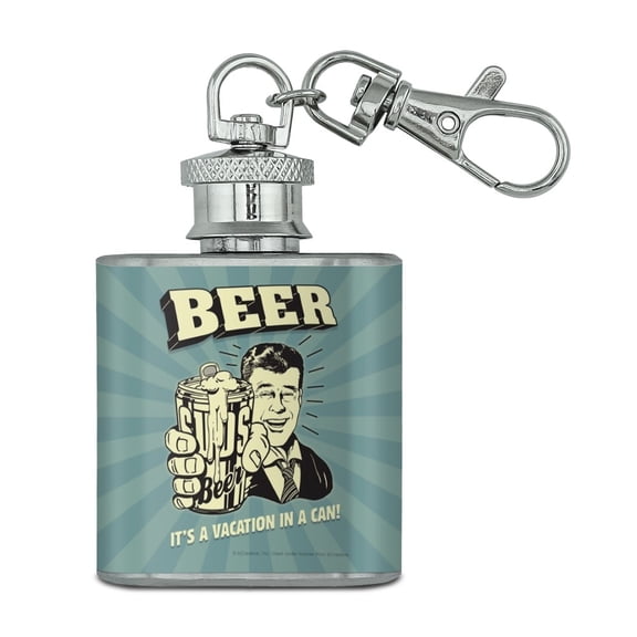 Beer It's a Vacation in a Can Funny Humor Stainless Steel 1oz Mini Flask Key Chain