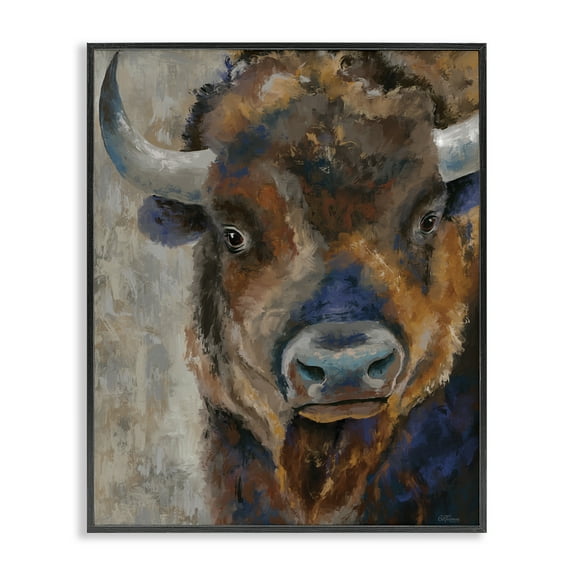 Stupell Industries Bison Rustic Portrait Animals & Insects Painting Black Framed Art Print Wall Art, 11 x 14