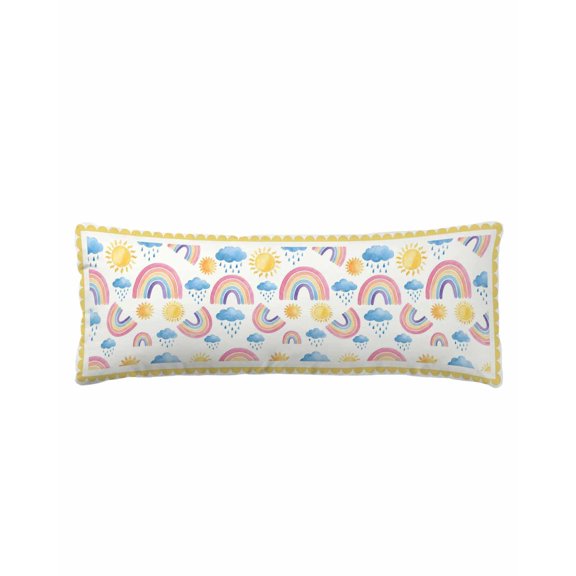 Rainbow Sunshine Body Pillow Cover 20 x 54 Inch Decorative Pillow Cover Rainy Cute Yellow Border Lumbar Pillowcase Seasonal Rectangle Cushion Case for Couch Sofa Bed Living Room