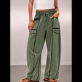 thumbnail image 4 of Pantalones de Mujer Holgados de Pierna , Estilo Palazzo, Informales, con Cordón en la Cintura y Bolsillos. Verde XL, 4 of 6