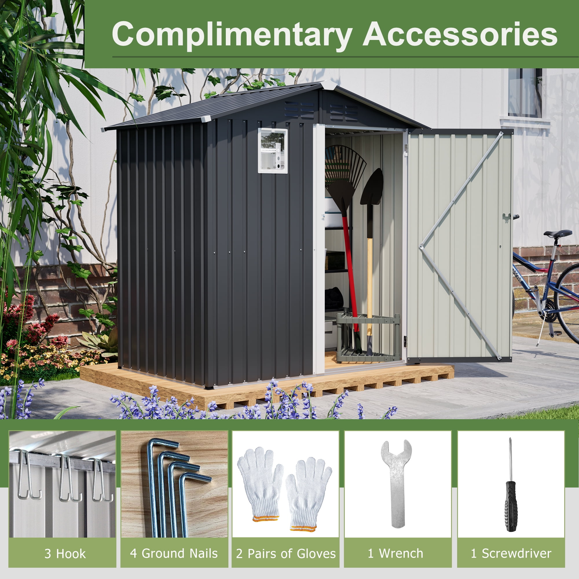 LZBEITEM 6FT x 4FT Outdoor Garden Shed, Metal Storage Shed- Durable Storage with Sloping Roof, Lockable Door, and Ventilation for Backyard Patio