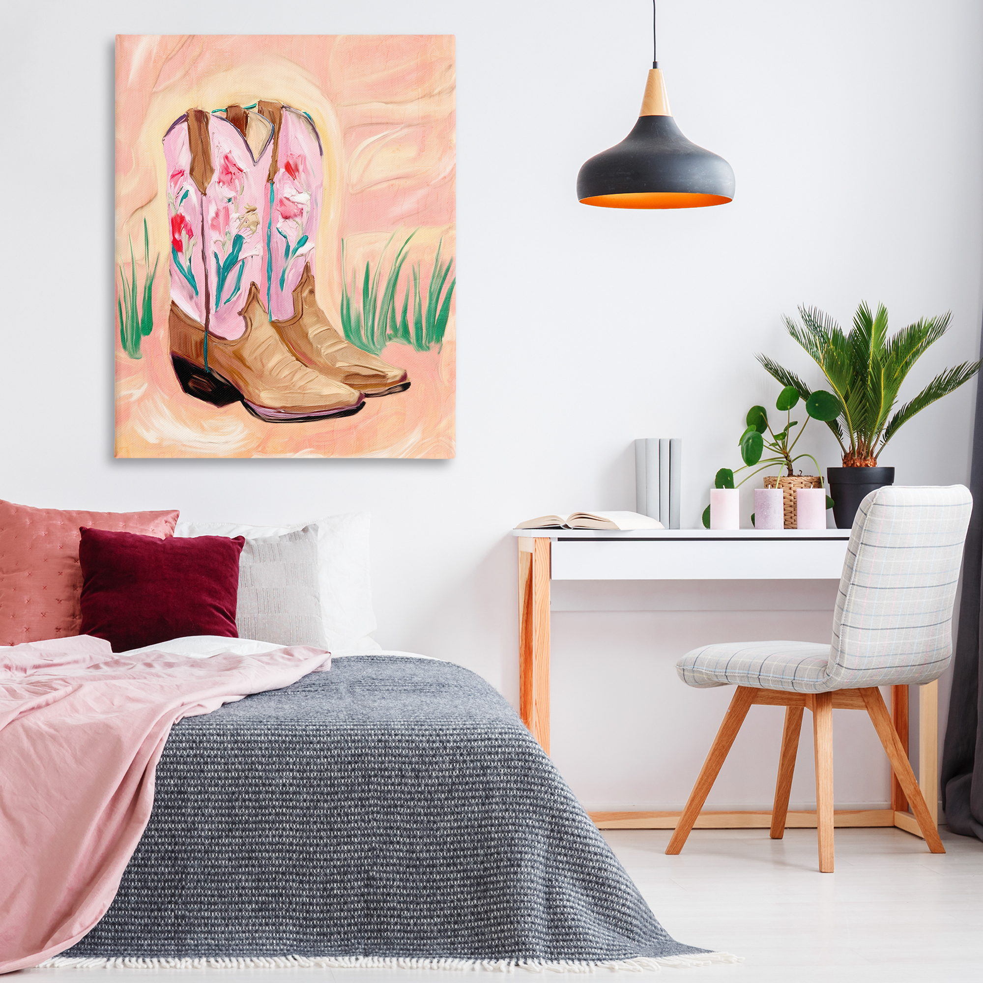 Floral Pinks Boots Canvas Wall Art, design by Kim Allen