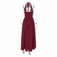 thumbnail image 4 of Women'S Summer Halter Dress Low Cut Sleeveless A Line Tulle Swing Corset Prom Formal Ball Gowns Wine Red M, 4 of 9
