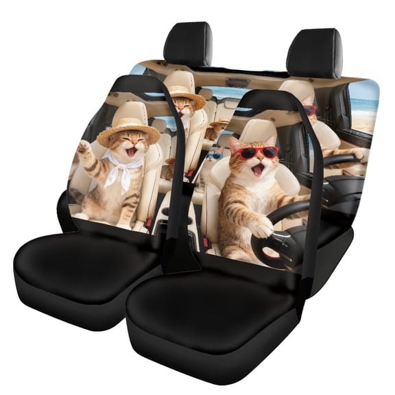 Uourmeti Funny Cat Driving Car Print Car Seat Covers 3 PCS Car Seat Covers Set Easy to Install Non-Slip Suitable for Cars Trucks