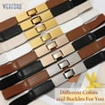 thumbnail image 6 of 2 Pack Women Skinny Elastic Waist Belt Gold Silver Buckle Stretchy Thin Belt for Jeans Dress 0.98" Width, 6 of 7