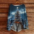thumbnail image 2 of Enjoytime Womens Long Sleeve Tops Christmas Tree Printed Round Neck Long Sleeve Knitted Sweaters Fall Winter Fashion Casual Blouse Blue S, 2 of 4