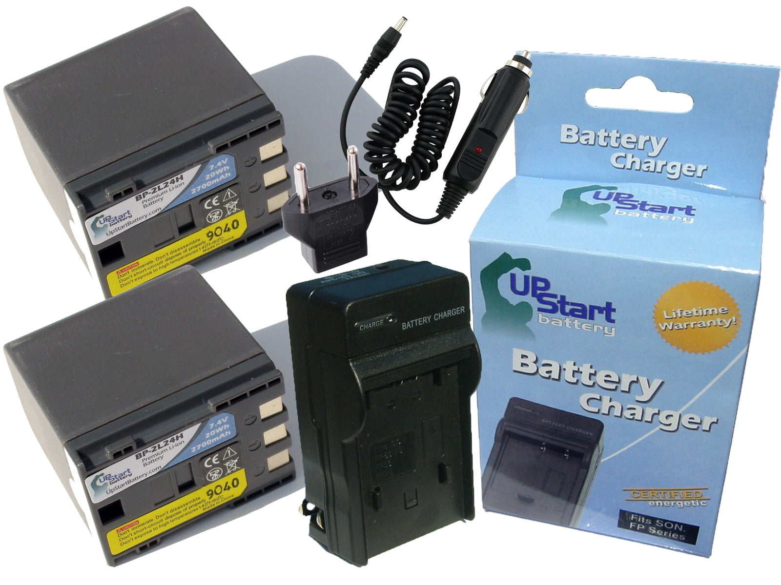 2x Pack Canon BP2L13 Battery + Charger with Car & EU Adapters