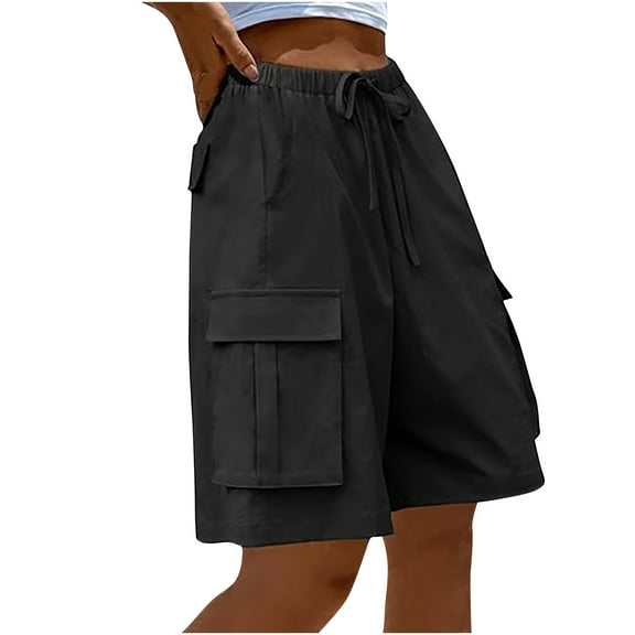 ShomPort Cotton Baggy Shorts for Women Summer Casual Drawstring Elastic Waist Cargo Shorts with Pockets