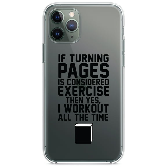 DistinctInk Clear Shockproof Hybrid Case for iPhone 12 Pro MAX (6.7" Screen) - TPU Bumper Acrylic Back Tempered Glass Screen Protector - Turning Pages Considered Exercise I Workout