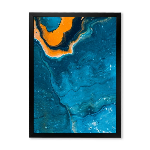 Designart 'Abstract Marble Composition In Orange and Blue III' Modern Framed Art Print