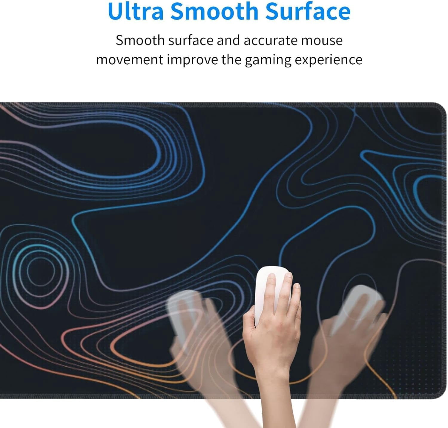 PrimeCook Shop Topographic Contour Map XL Mouse Pad 31.5 x 11.8 Inch Gaming Mousepad Extended Large Mousepad with Nonslip Rubber Base Stitched Edges Laptop Desk Pad Home Office Supplies