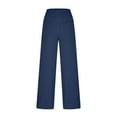 thumbnail image 4 of Timoontee Women's Linen Elastic Waist Wide Leg Pants with Pockets Loose Fit Palazzo Long Trousers Summer Beach Yoga Pants Navy XXL, 4 of 7