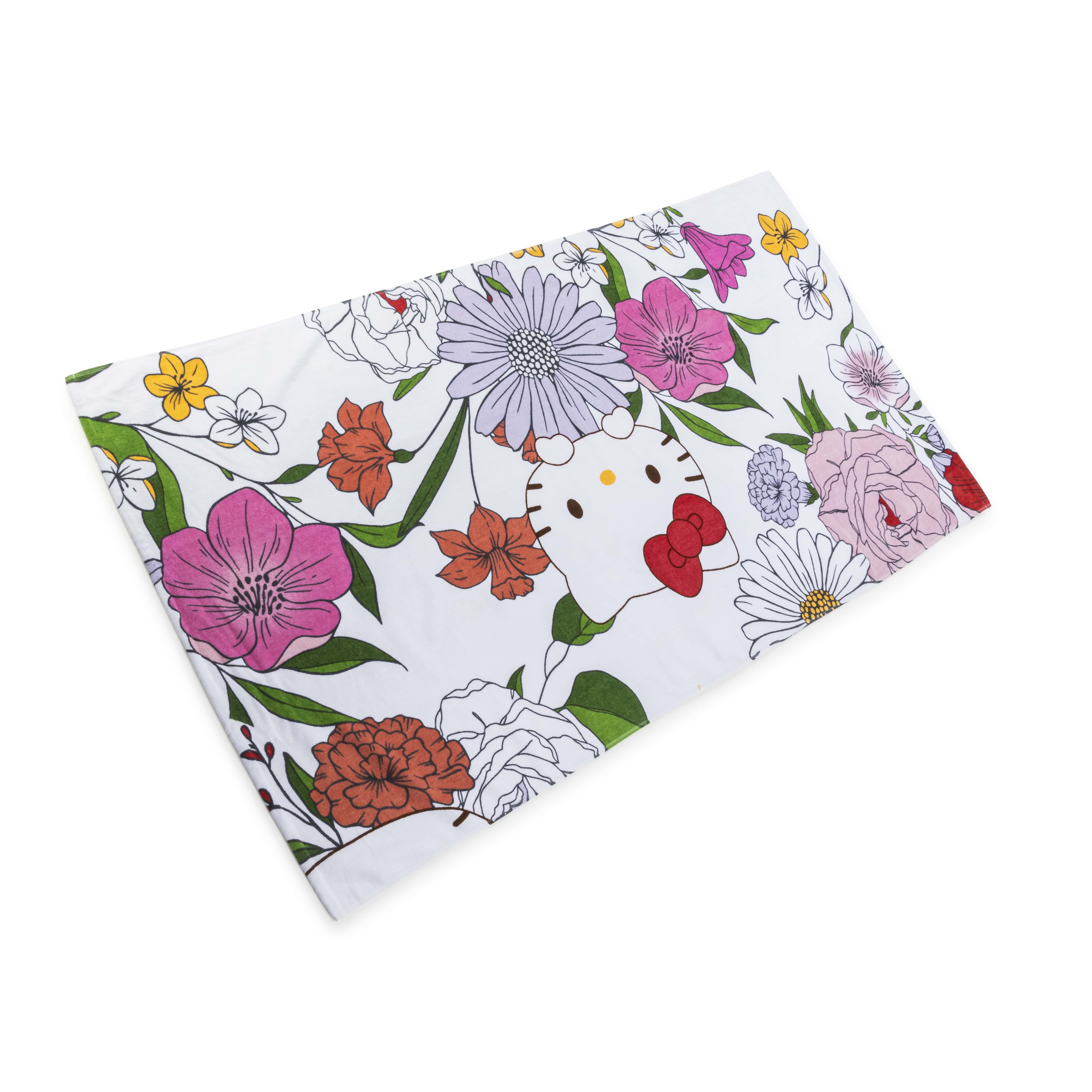 Hello Kitty Spring Floral Kitty 34" x 64" Oversized Bath Towel, Cotton, Multicolor, Sanrio