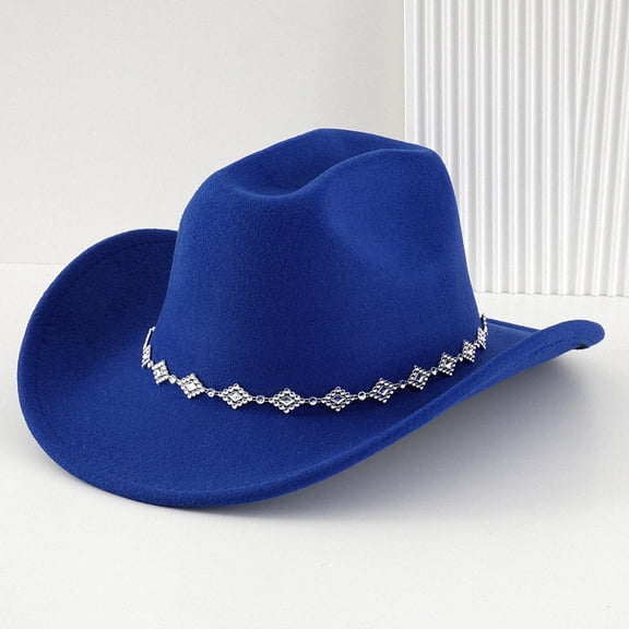 Product Cowboy Hat for Men and Women | Western Bohemian Fedora with Rhinestone Embellishments and Curved Brim Fashion Accessory for Casual Home and Social Occasions, Blue