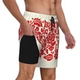 thumbnail image 2 of Kdxio Flowers Red Beige Print Men'S Swim Trunks With Compression Liner 7 Inch Inseam Quick Dry Swim Shorts, 2 of 7