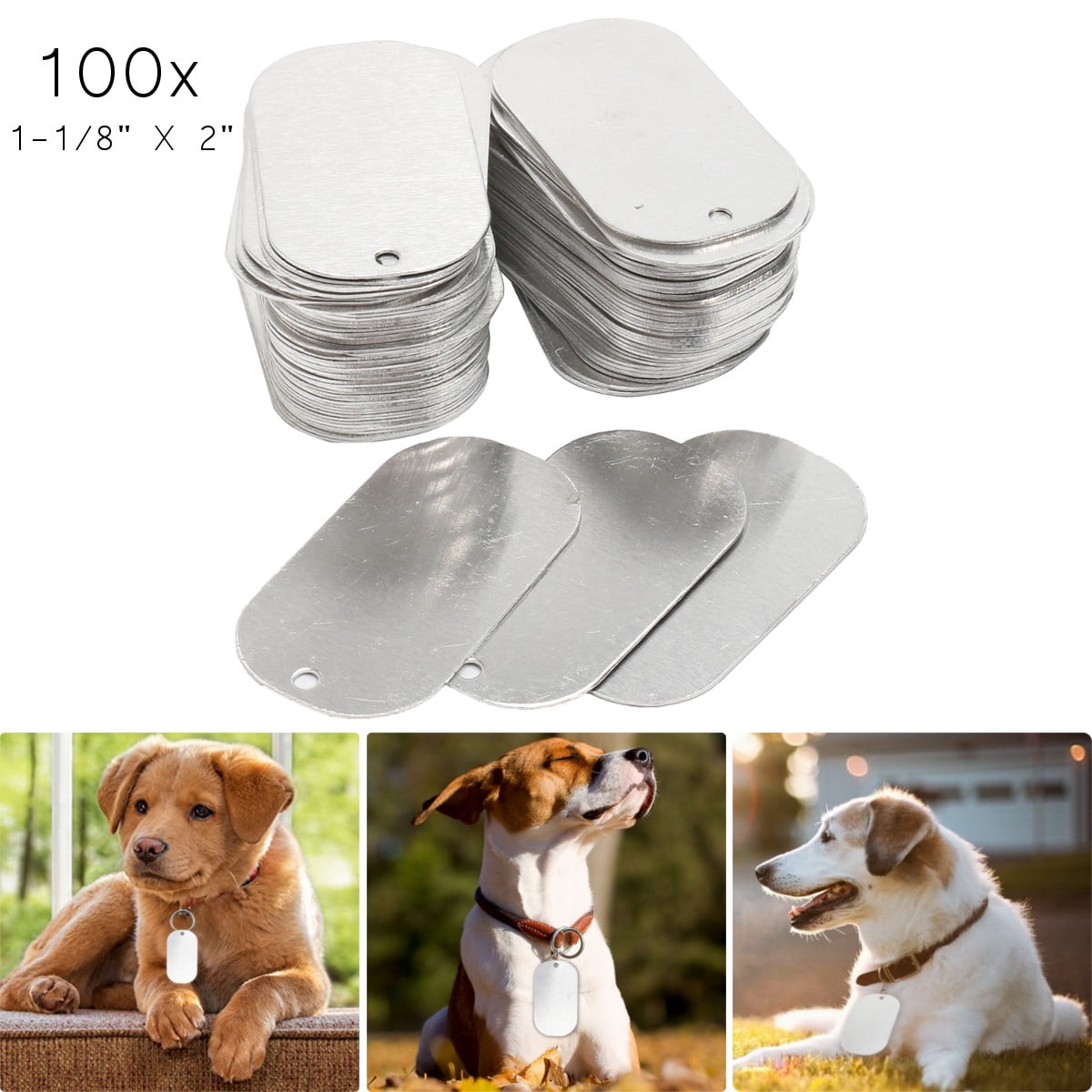 100Pcs 5cm X 2.85cm Aluminium Alloy Metal Silver Gloss Dog Pet ID Tag