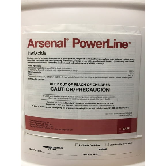 BASF Arsenal Powerline Herbicide (26.7% Iso.Salt of Imazapyr) 2.5 Gallon