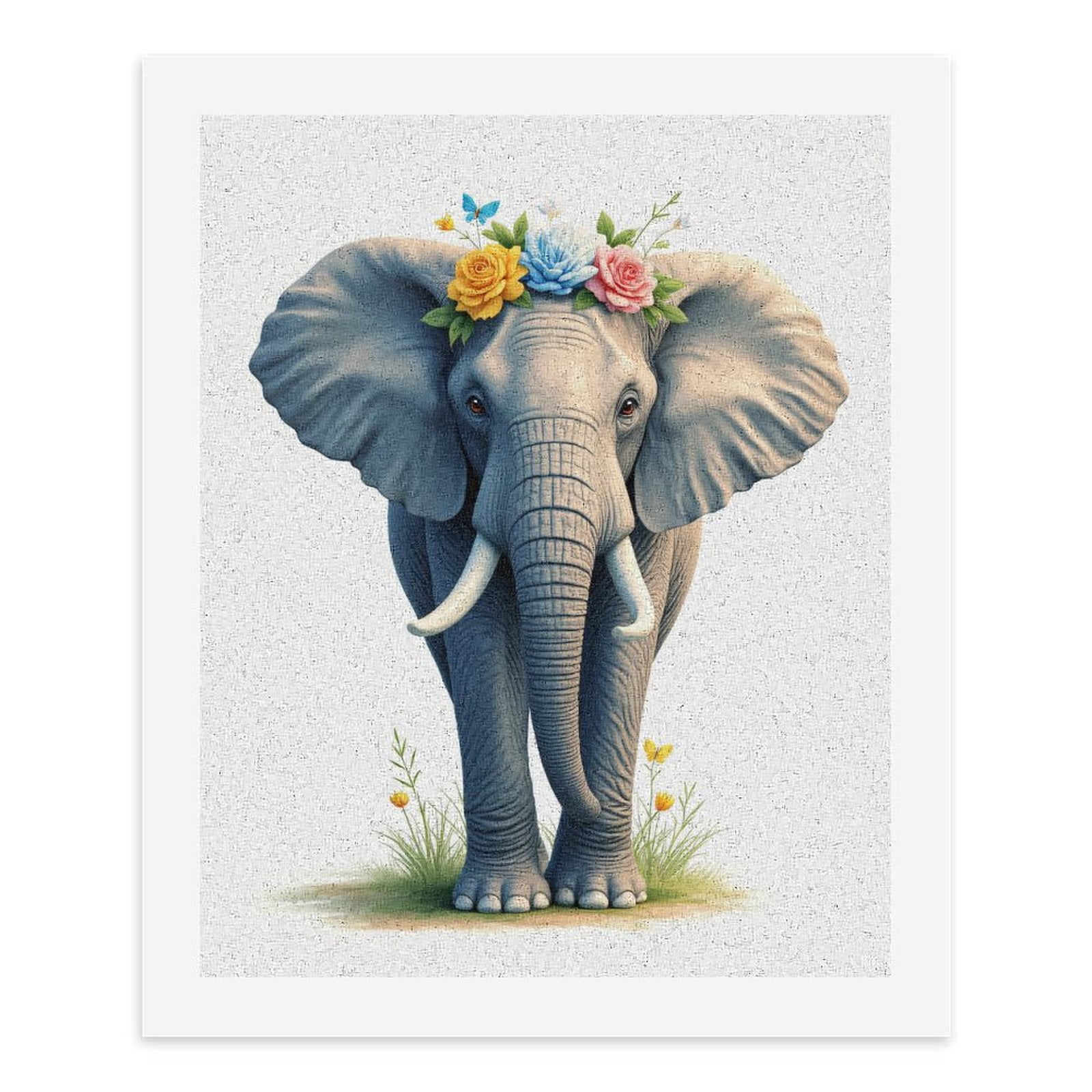 Paint By Numbers Kit for Adults Beginner - DIY Elephant Floral Crown Nature Art Canvas Painting Kits for Adults, Frameless Paint By Number for Adults for Home Wall Decor 16x20 Inch
