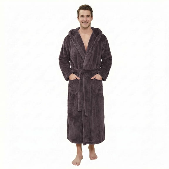 U2SKIIN Mens Robe Big and Tall with Hood,Full Length Plush Robe for Men Long Fleece Bathrobe（Dark Grey, S/M）