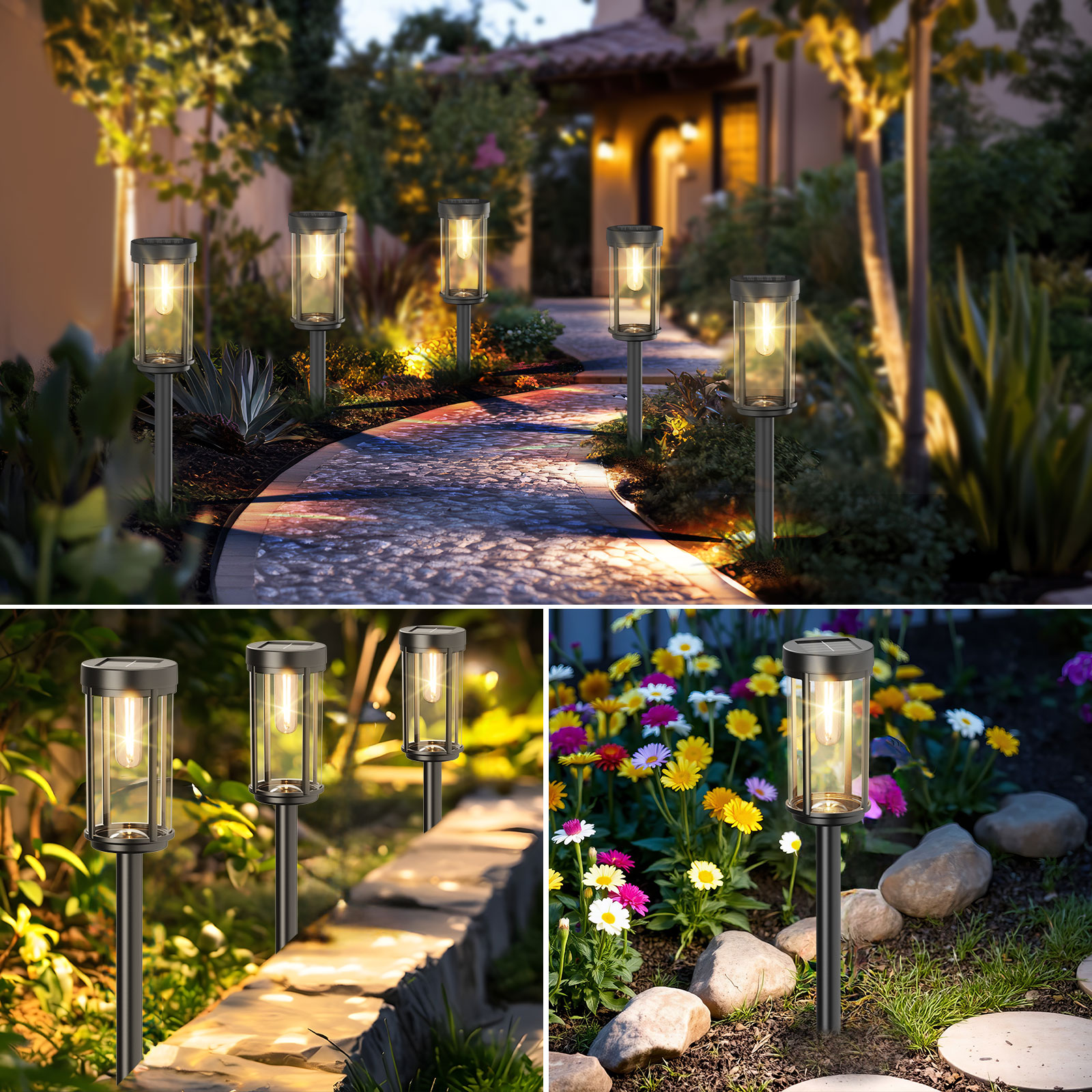 [10 Pack] Solar Lights Outdoor Waterproof for Garden Walkway Pathway Lawn Yard Decorative Modern Landscape Lighting. (Warm White, 10)