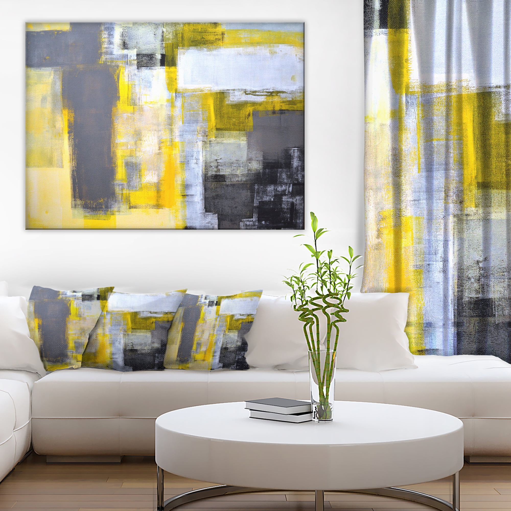 Designart 'Grey and Yellow Blur Abstract ' Abstract Canvas Art Print