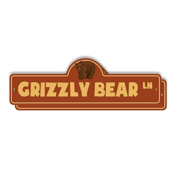 Grizzly Bear (2 Pack) Plastic Street Sign - 7 Inch X 20 Inch Gift Animal Wildlife Forest Nature Predator Rustic Tough Outdoors Decor Camping