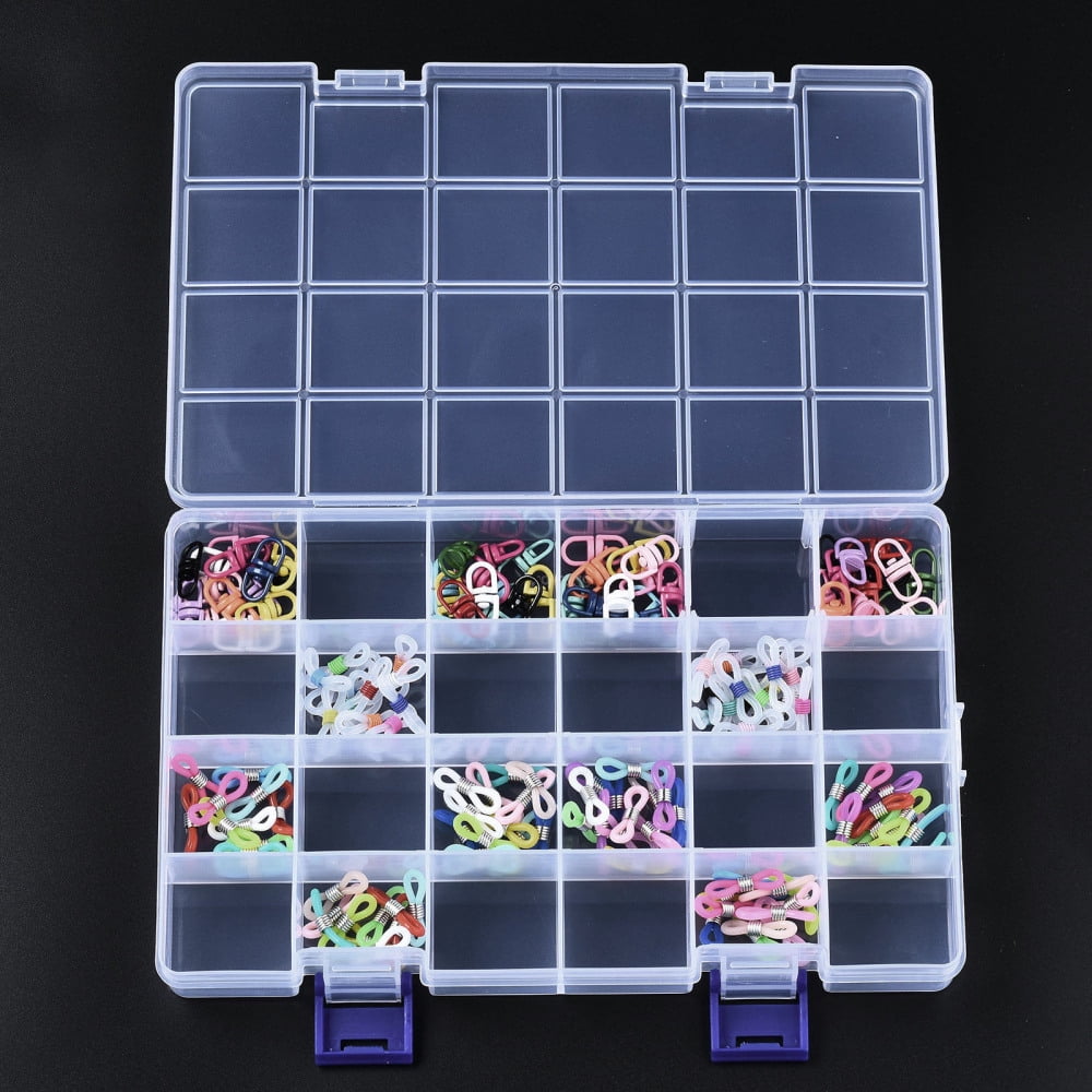 Rectangle Polypropylene(PP) Bead Storage Containers 24 Compartment Organizer Boxes with Hinged Lid for Jewelry Small Accessories Clear