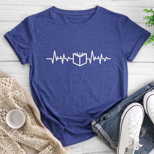 Camiseta Book lover heartbeat camiseta Retro azul XXXL FLhrweasw Para estrenar