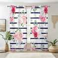 thumbnail image 2 of Flowers Blossom Window Curtains, Pink White Peony Rose Flowers With Navy Blue White Stripes Blackout Window Drapes Of 2 Panels For Bedroom Living Room Kitchen 53"W x 63"L (Pack of 2), 2 of 6