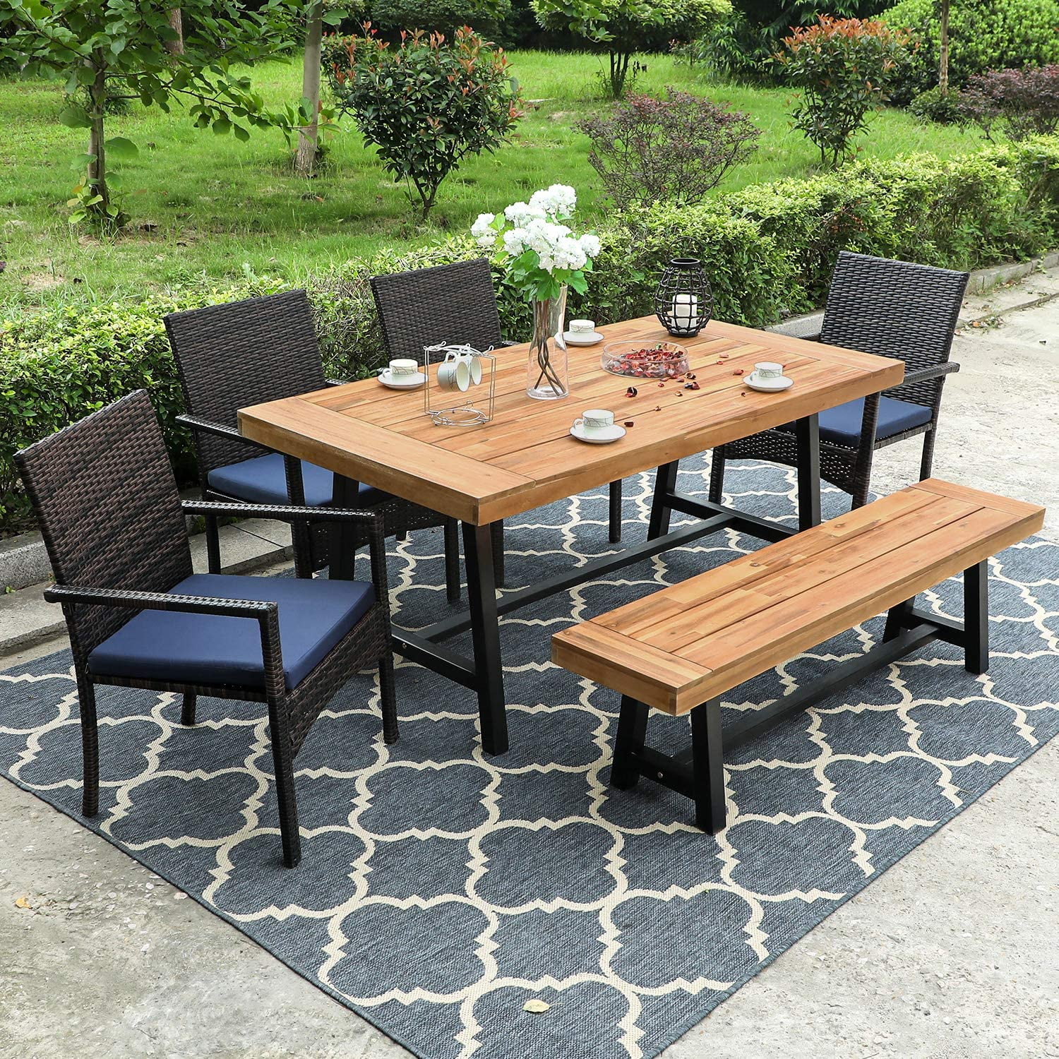 MF Studio 6PCS Patio Dining Set with 4PCS Outdoor Dining Chairs, 1PC