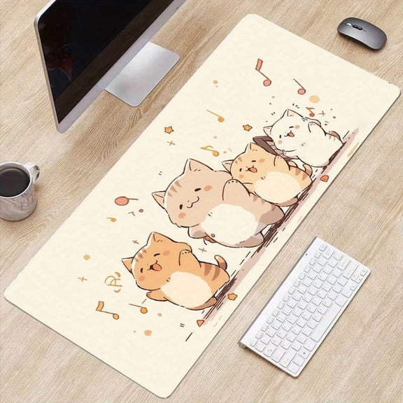 UPCEED Cute Mouse Pad Cartoon Cats Orange Mouse Pad 23.6"x 11.8" HD Printed Non-Slip Stitched Edges Desktop Mat