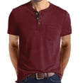 thumbnail image 2 of Men's Henley Shirts Casual Short Sleeve Button T-Shirt with Pocket Wine 3XL, 2 of 5