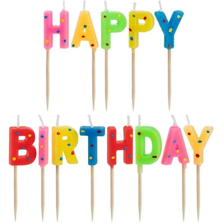 Decor Hut Happy Birthday Candles, Cake Toppers, Toothpicks for Easy Inserting, Glitter & Polka Dots (Polka Dots)