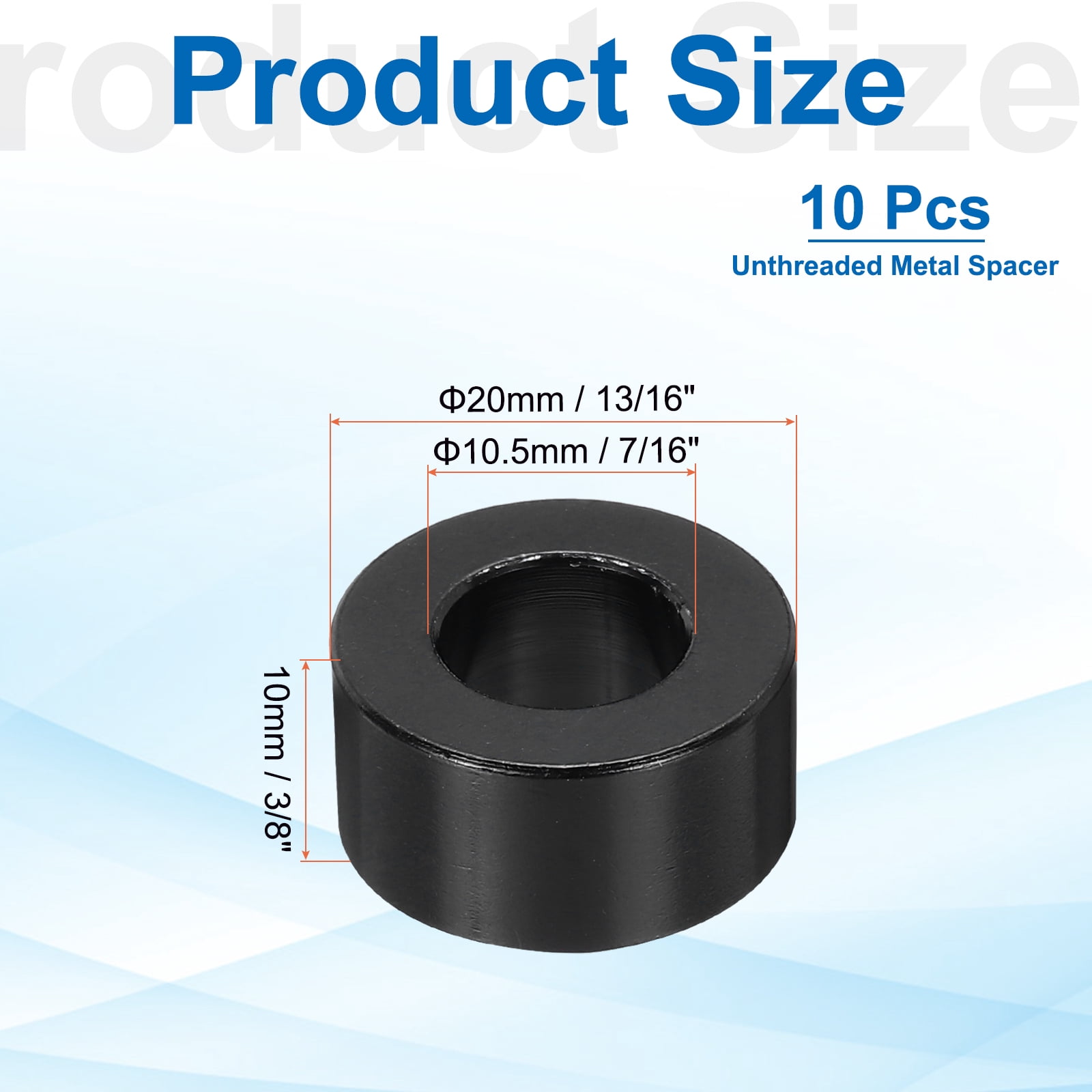 Uxcell 10pcs M10 Aluminium Spacers, 7/16" ID x 17/16" OD Round Standoff Spacer, Unthreaded Metal Spacers for 7/16" M10 Screws Bolts, Black 3/8" Length