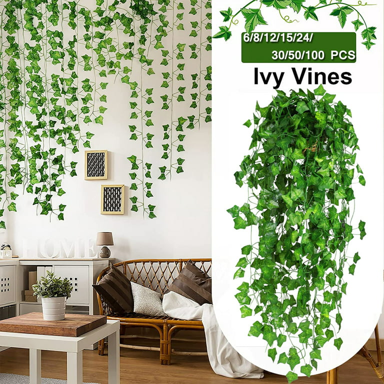 Artificial Ivy Vine Hanging Garland Flower Family Kitchen Garden Office  Wedding Wall Decoration, Green.