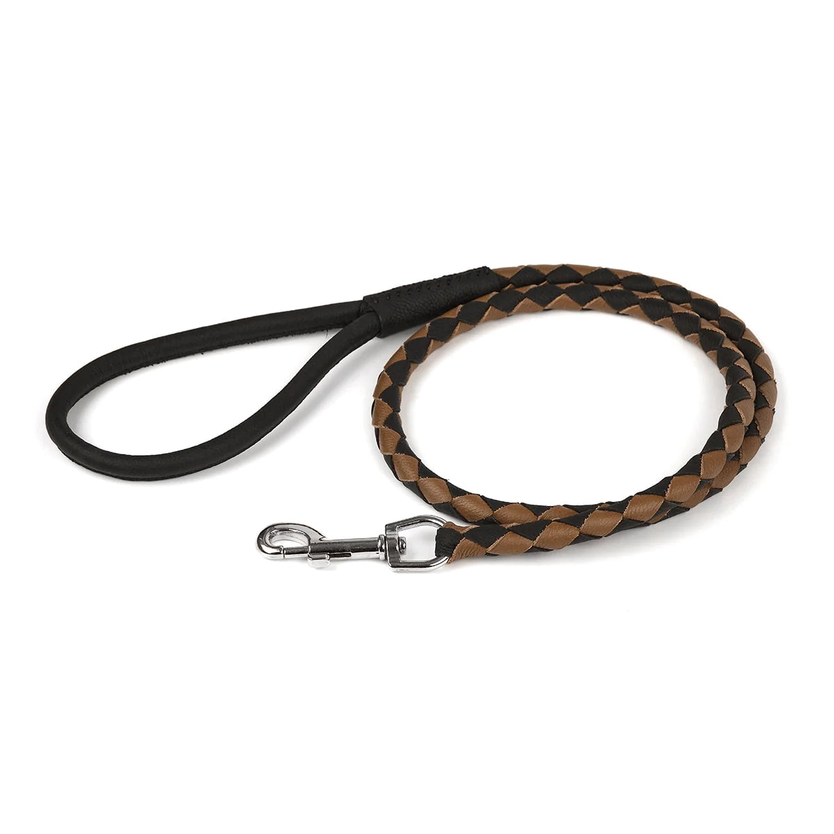 Dogline L2049-1-23 Dogline Round Braided Leather Leash, Black & Teal - 0.38 W x 48 L in.
