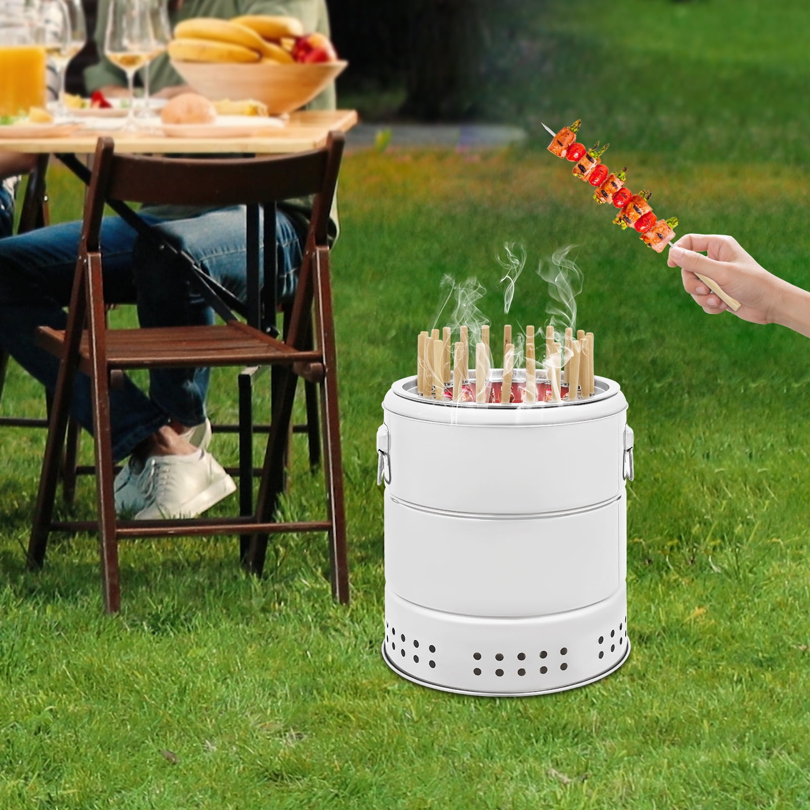 Stainless Steel Barbecue Charcoal Barrel Grill, Great for Cooking Tea Around the Stove, Small Barbecues, Picnics, Tailgate Gatherings, Camping, and More