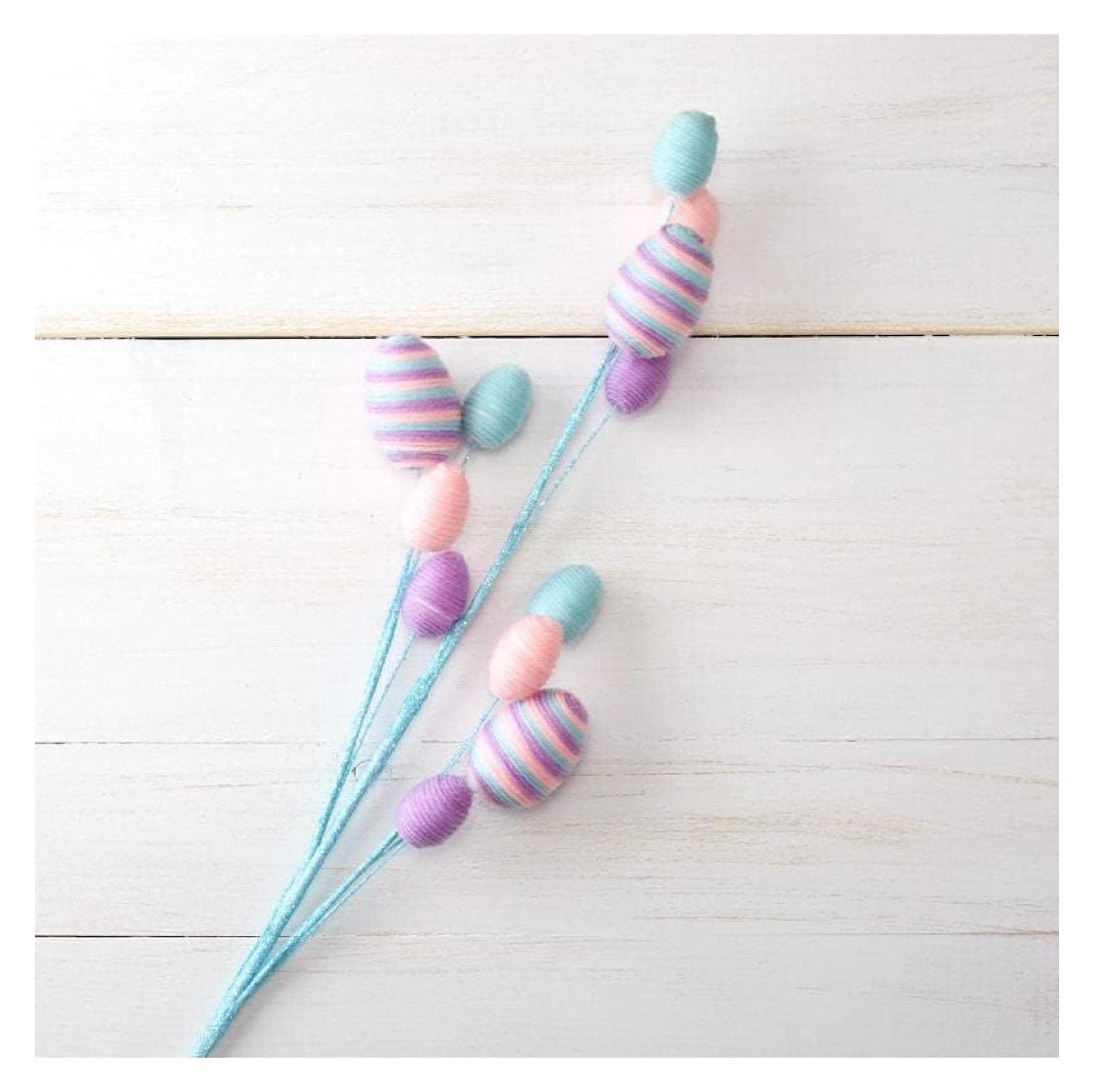 HeSLehs Yarn Wrapped Easter Egg Spray for Spring and Easter Holiday Decorating and Displaying