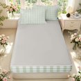 thumbnail image 4 of Manfei Geometric Check Zipper Twin Comforter Sets with Fitted Sheet and 2 Pillowcases,Classic Plaid Zipper Bedding Set,Green,Light Gray Reversible,4pcs, 4 of 8